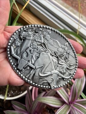 Vtg Western Cattle Drive Belt Buckle ZEE Series Noble Oklahoma Rodeo Cowboys